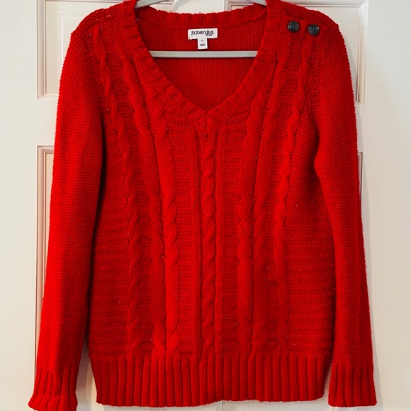 St. John's Bay Sweaters - St. John's Bay Red Cablenit V-Neck Sweater - Size Large